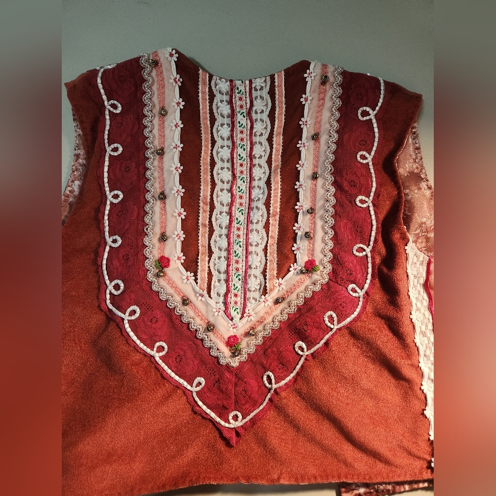 Pink Embroidered Patchwork Reversible Vest - image 5